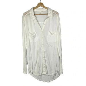 Frenchi White Relaxed Slub Fit Long Sleeve Button Down L